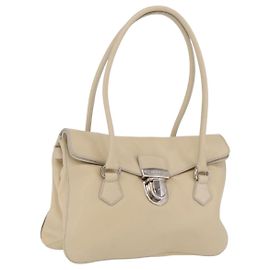 PRADA Tote Bag Leather Ivory Silver