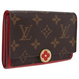 LOUIS VUITTON Monogram Portefeuille Flore Compact Wallet Red M64587