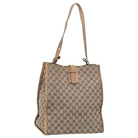 GUCCI GG Canvas Shoulder Bag Beige Gold 109101