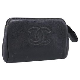 CHANEL Monedero de piel Caviar Negra Gold CC