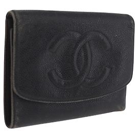 Portefeuille bifold CHANEL en cuir Caviar Noir Gold CC