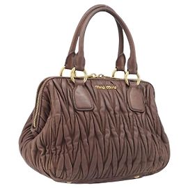 Miu Miu Matelasse Hand Bag Leather Brown Gold