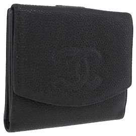 CHANEL Bifold Wallet aus Kaviarleder Schwarz Gold CC