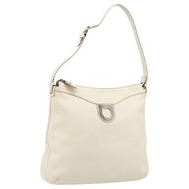Salvatore Ferragamo Gancini Shoulder Bag Leather Ivory Silver