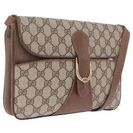 GUCCI GG Supreme Shoulder Bag PVC Beige Gold