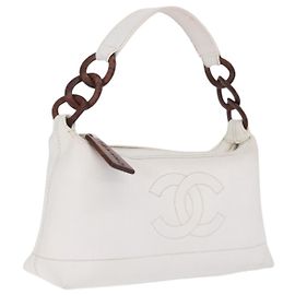 CHANEL COCO Mark Shoulder Bag Caviar Skin White Gold CC