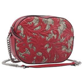 GUCCI GG Supreme Chain Shoulder Bag PVC Beige Silver 409535