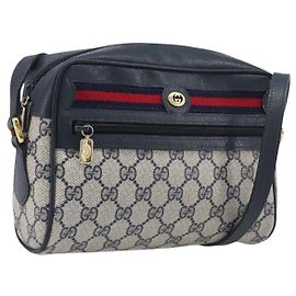 GUCCI GG Supreme Sherry Line Shoulder Bag PVC Navy Gold 56 02 087