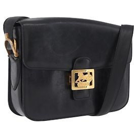 Céline CELINE Bolsa de Ombro Horse Carriage Couro Preto Dourado