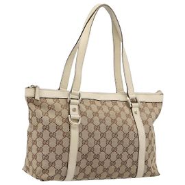 GUCCI Bolsa Tote Abbey em Lona GG Bege Dourado 141470