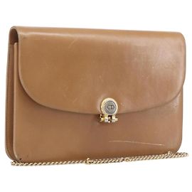 Christian Dior Chain Shoulder Bag Leather Beige Gold