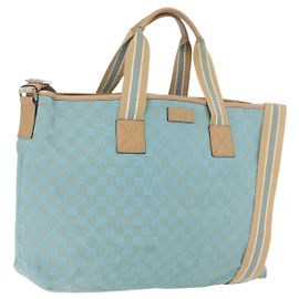 GUCCI GG Canvas Tote Bag 2way Outlet Light Blue Silver 257298