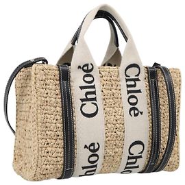 Chloé Chloe Woody Hand Bag Raffia 2way Beige Gold Tone