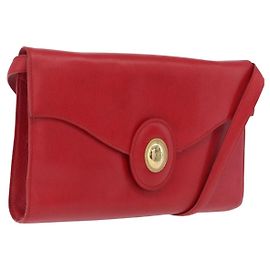 Bolso de hombro Christian Dior de piel rojo tono dorado