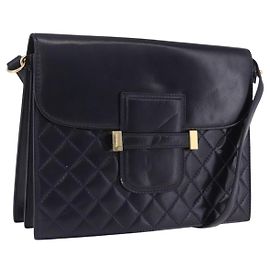 Autre Marque Saint Laurent Bolso de Hombro de Piel Azul Marino Tono Dorado