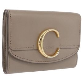 Chloé Chloe C Trifold Wallet Leather Beige Gold Tone