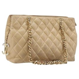 CHANEL Matelasse Chain Shoulder Bag Lamb Skin Beige Gold CC