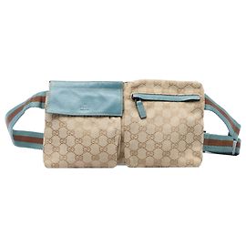 Borsello cintura Gucci Beige GG Canvas Web con doppia tasca