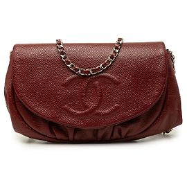 Chanel Red CC Caviar Half Moon Wallet on Chain