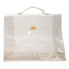 Borsa a mano Hermès Kelly Souvenir De L Exposition in vinile bianco