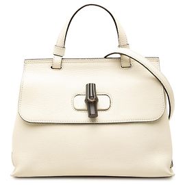 Borsa Satchel Daily Gucci Piccola in Vitello Bianco con Bambù