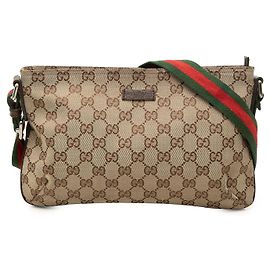 Borsa a tracolla Gucci in tela GG beige con fascia Web