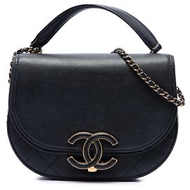 Chanel Black Small Shiny Calfskin and Quilted Goatskin Coco Curve Flap