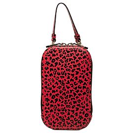 Porta-telemóvel Lady Dior em pele de vitelo vermelha com estampado de leopardo Dior