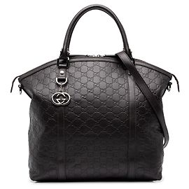 Borsa Satchel Gucci Black Large Microguccissima GG Charm Dome