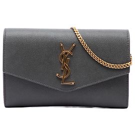 Autre Marque Portafoglio a catena Saint Laurent Uptown Gray Grain De Poudre