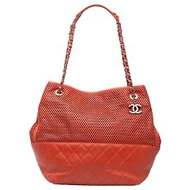 Borsa Tote North South Up In The Air Chanel in pelle di vitello traforata arancione