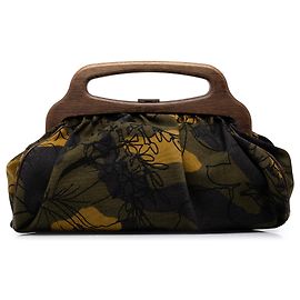 Miu Miu Top Handle Bag mit Holzrahmen, grünes Canvas Camouflage Floral