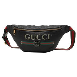 Bolso cinturón Gucci de piel de becerro granulada negra con logotipo Web