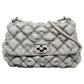 Valentino Gray Medium Nappa Rockstud Spikeme Flap Crossbody