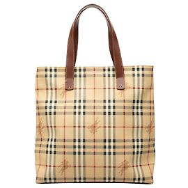 Borsa Tote Burberry Beige Haymarket Check in tela rivestita