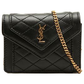Autre Marque Saint Laurent Black Micro Quilted Lambskin Monogram Gaby Envelope Chain Crossbody