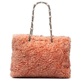 Borsa Tote Miu Miu in Eco Shearling Rosa con Catena di Cristalli