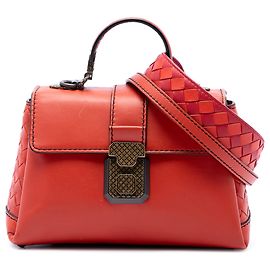 Borsa Bottega Veneta Piazza in nappa rossa con rifiniture Intrecciato e manico superiore