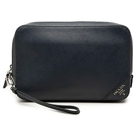 Prada Blue Saffiano Handgelenktasche