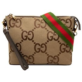 Gucci Umhängetasche aus Jumbo GG Canvas in Beige mit Web-Streifen