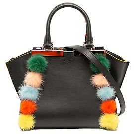 Fendi 3Jours Mini Lederhandtasche in Schwarz mit Pompon
