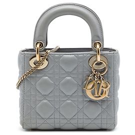 Dior Gray Mini Metallic Lambskin Cannage Lady Dior