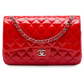 Chanel Red Jumbo Classic Patent Double Flap
