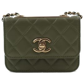 Chanel Green Mini Quilted Lambskin Trendy CC Kartenetui on Chain