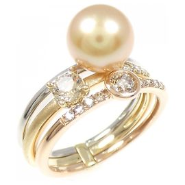 Autre Marque Anillo GSTV Au750 Perla del Mar del Sur blanca y Diamantes