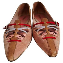 Prada Ballerine in Camoscio Rosa con Lacci Colorati