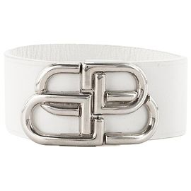 BALENCIAGA - Pulsera BB Balenciaga de piel lisa blanca (M)