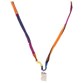 HERMÈS - Colar Camails Tourbillon Hermès em seda multicolorida e pendente prateado edição limitada