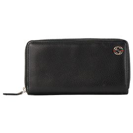 GUCCI - Portefeuille Zippé GG Gucci en cuir grainé noir