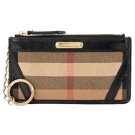 BURBERRY - Monedero Burberry en lona y cuero negro